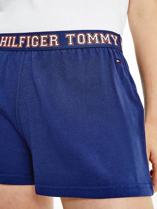 Tommy Hilfiger Logo Contrast Trim Kısa Set Pijama Kadın Mavi | TH609MDH