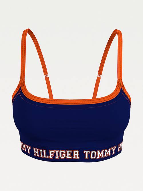 Tommy Hilfiger Logo Contrast Trim Unpadded Bralette İç Giyim Kadın Mavi | TH016UOD