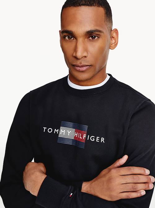 Tommy Hilfiger Logo Crew Neck Sweatshirt Erkek Siyah | TH183AXC