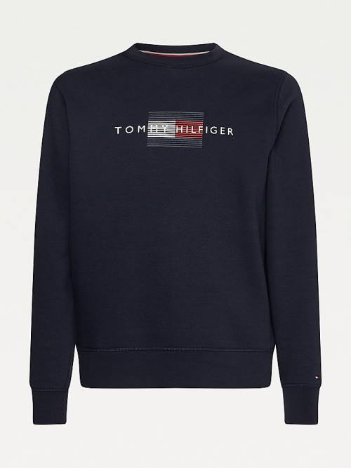 Tommy Hilfiger Logo Crew Neck Sweatshirt Erkek Mavi | TH284ZCL