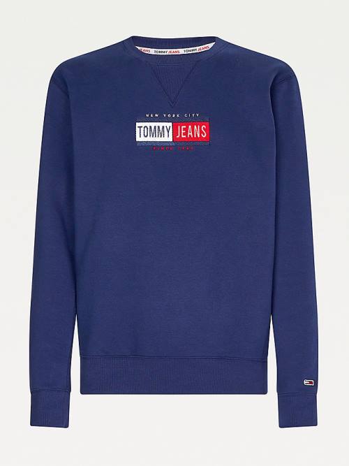 Tommy Hilfiger Logo Crew Neck Sweatshirt Erkek Mavi | TH506UXR