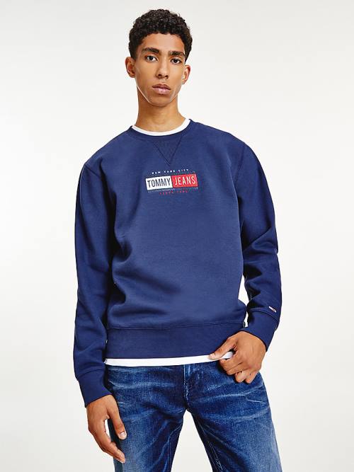 Tommy Hilfiger Logo Crew Neck Sweatshirt Erkek Mavi | TH506UXR