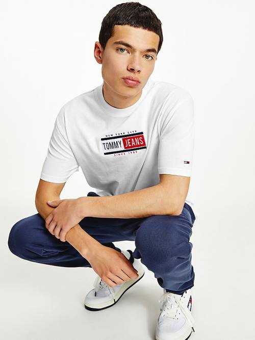 Tommy Hilfiger Logo Crew Neck Tişört Erkek Beyaz | TH184URI