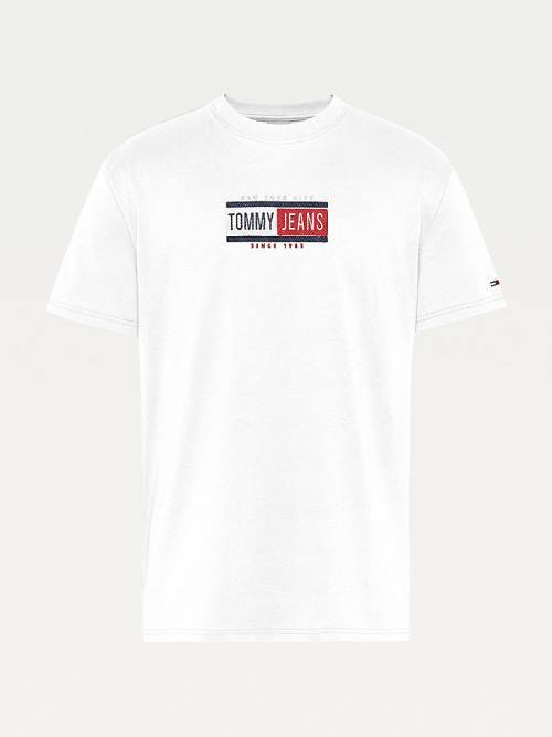 Tommy Hilfiger Logo Crew Neck Tişört Erkek Beyaz | TH184URI