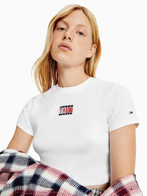 Tommy Hilfiger Logo Cropped Fit Tişört Kadın Beyaz | TH836RSP