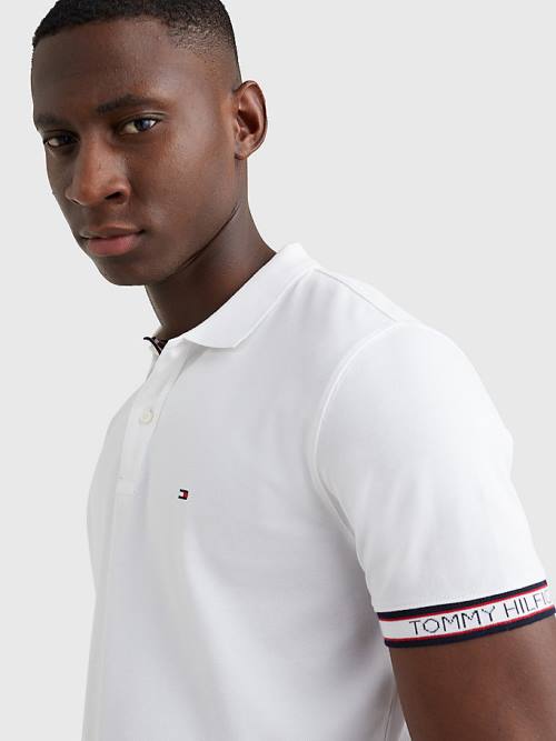 Tommy Hilfiger Logo Cuff Regular Fit Polo Yaka Tişört Erkek Beyaz | TH015BTY