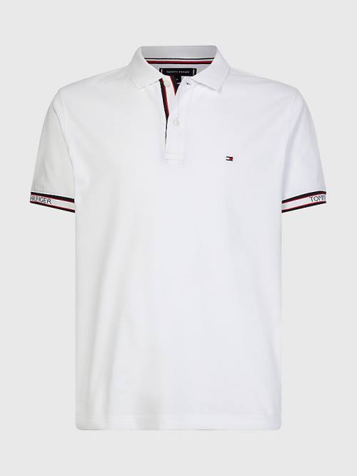 Tommy Hilfiger Logo Cuff Regular Fit Polo Yaka Tişört Erkek Beyaz | TH015BTY