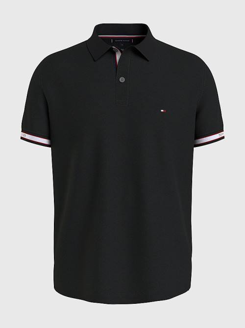 Tommy Hilfiger Logo Cuff Regular Fit Polo Yaka Tişört Erkek Siyah | TH015MLN