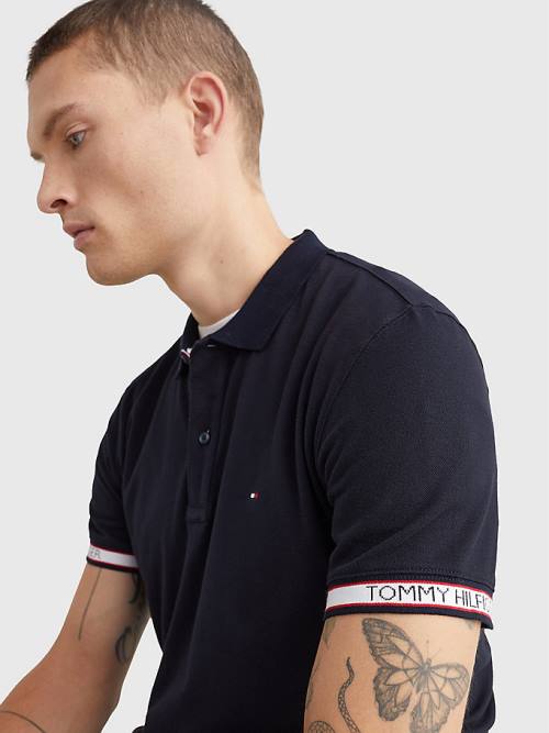 Tommy Hilfiger Logo Cuff Regular Fit Polo Yaka Tişört Erkek Mavi | TH395QHV