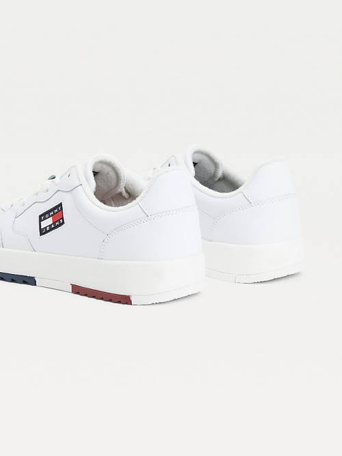 Tommy Hilfiger Logo Deri Cupsole Spor Ayakkabı Erkek Beyaz | TH072XEZ