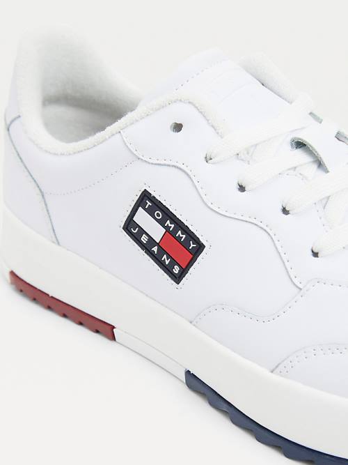 Tommy Hilfiger Logo Deri Cupsole Spor Ayakkabı Erkek Beyaz | TH072XEZ