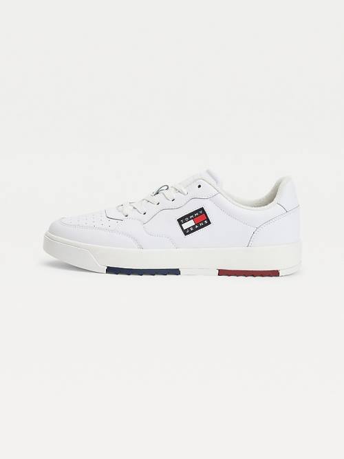 Tommy Hilfiger Logo Deri Cupsole Spor Ayakkabı Erkek Beyaz | TH072XEZ