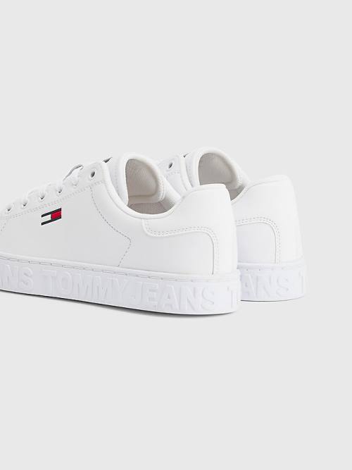 Tommy Hilfiger Logo Deri Cupsole Spor Ayakkabı Kadın Beyaz | TH389AEX