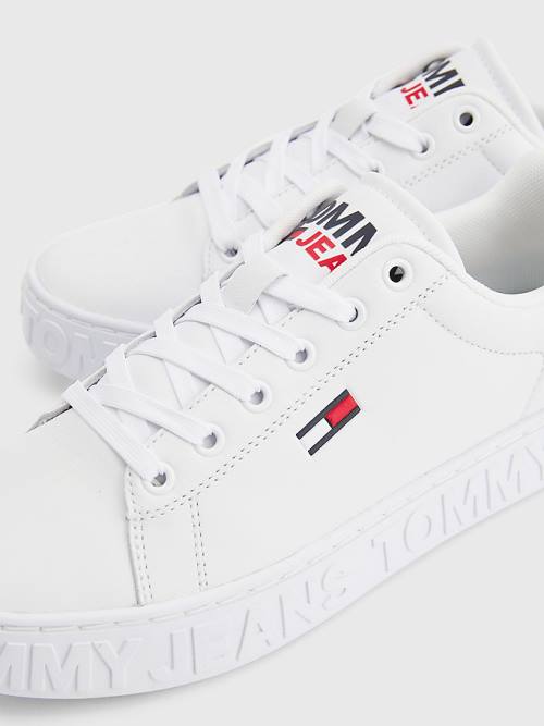 Tommy Hilfiger Logo Deri Cupsole Spor Ayakkabı Kadın Beyaz | TH389AEX