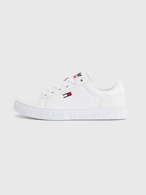 Tommy Hilfiger Logo Deri Cupsole Spor Ayakkabı Kadın Beyaz | TH389AEX