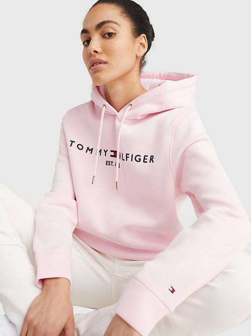 Tommy Hilfiger Logo Drawstring Regular Fit Kapüşonlu Sweatshirt Kadın Pembe | TH163IQS