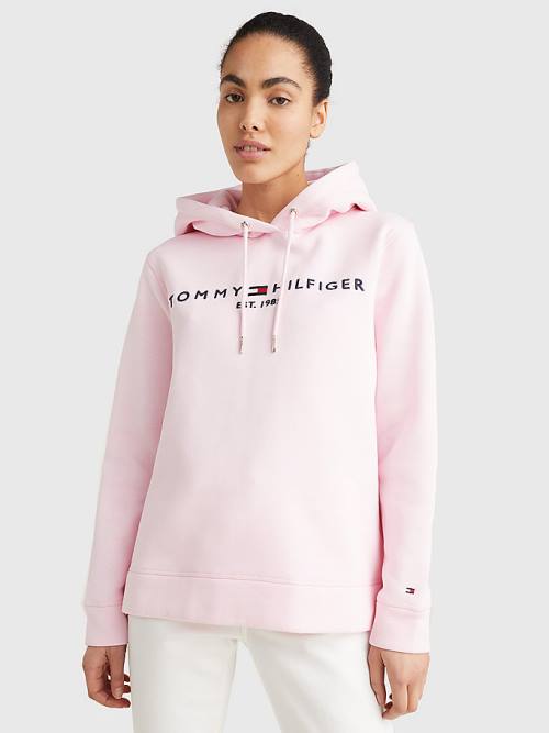 Tommy Hilfiger Logo Drawstring Regular Fit Kapüşonlu Sweatshirt Kadın Pembe | TH163IQS