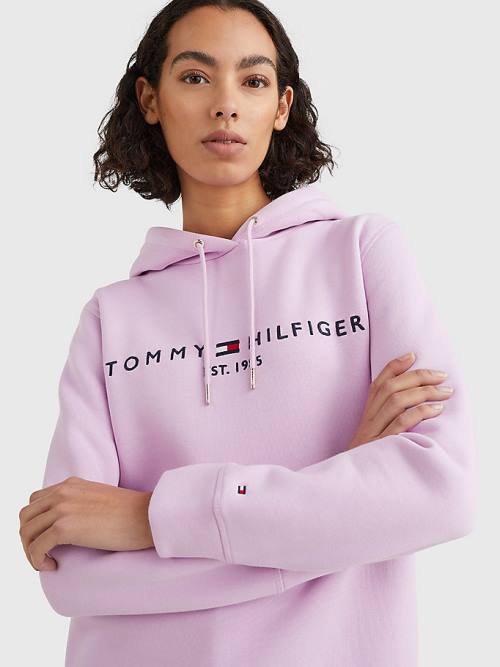 Tommy Hilfiger Logo Drawstring Regular Fit Kapüşonlu Sweatshirt Kadın Mor | TH168WEB