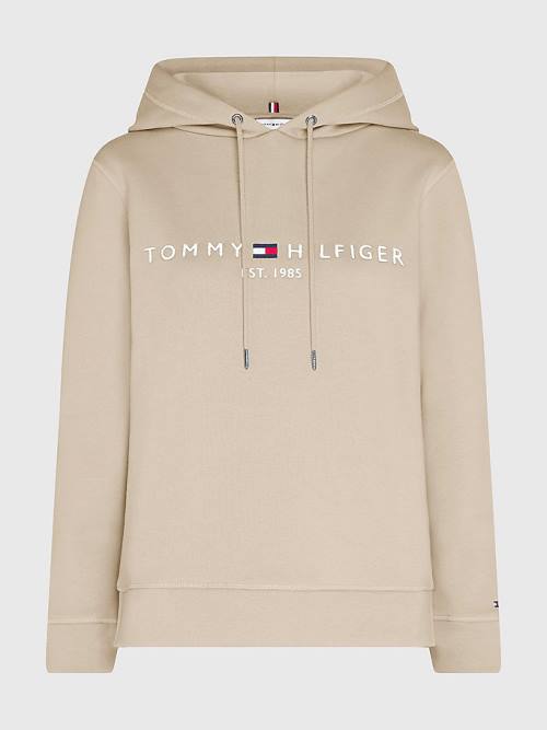 Tommy Hilfiger Logo Drawstring Regular Fit Kapüşonlu Sweatshirt Kadın Bej Rengi | TH195BKC