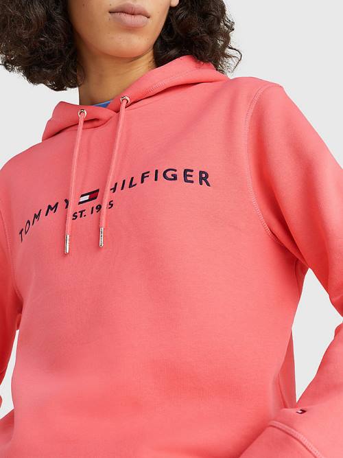 Tommy Hilfiger Logo Drawstring Regular Fit Kapüşonlu Sweatshirt Kadın Kırmızı | TH206LWH