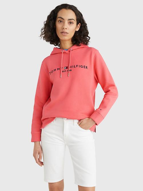 Tommy Hilfiger Logo Drawstring Regular Fit Kapüşonlu Sweatshirt Kadın Kırmızı | TH206LWH