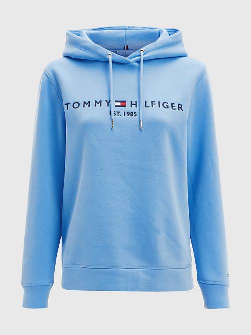 Tommy Hilfiger Logo Drawstring Regular Fit Kapüşonlu Sweatshirt Kadın Mavi | TH342NFU