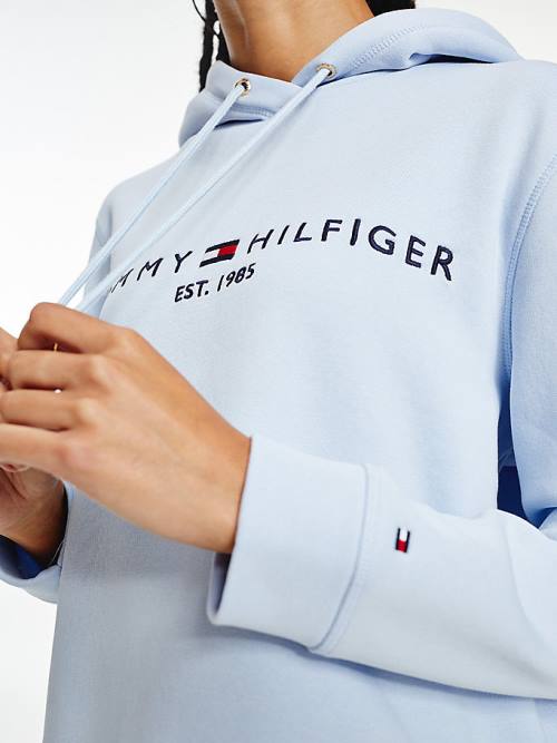 Tommy Hilfiger Logo Drawstring Regular Fit Kapüşonlu Sweatshirt Kadın Mavi | TH374MHP