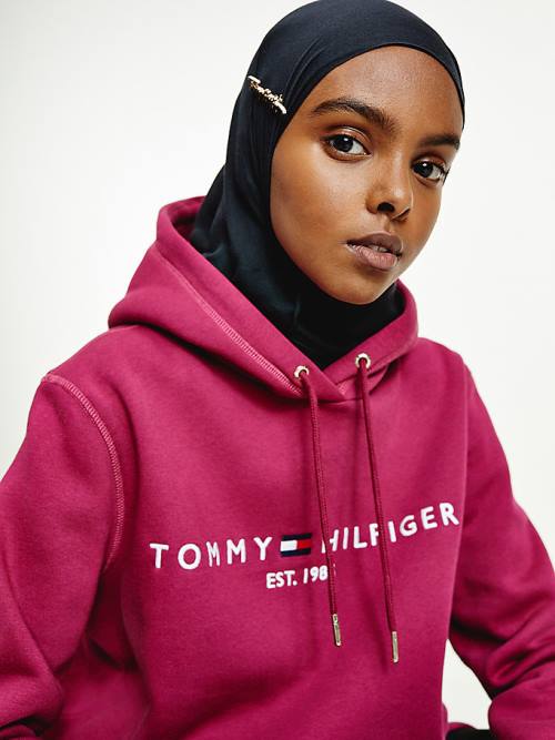 Tommy Hilfiger Logo Drawstring Regular Fit Kapüşonlu Sweatshirt Kadın Kırmızı | TH392CLV