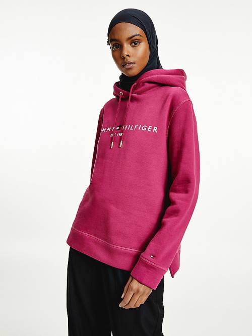 Tommy Hilfiger Logo Drawstring Regular Fit Kapüşonlu Sweatshirt Kadın Kırmızı | TH392CLV