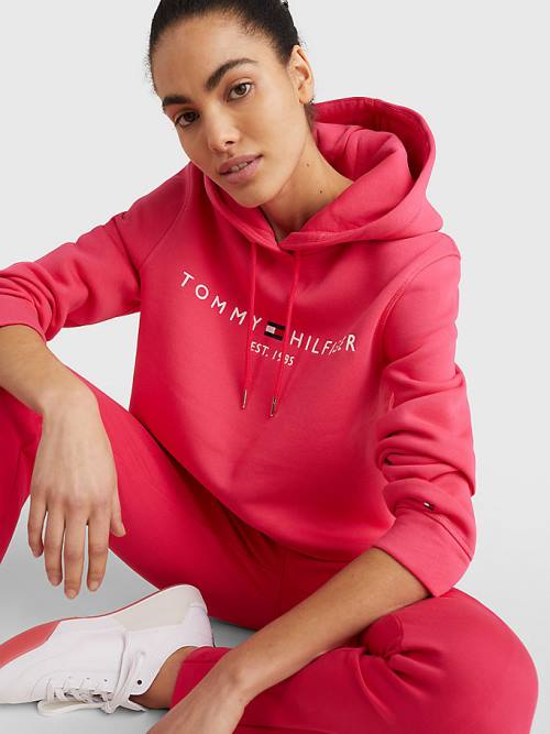 Tommy Hilfiger Logo Drawstring Regular Fit Kapüşonlu Sweatshirt Kadın Pembe | TH463HMV