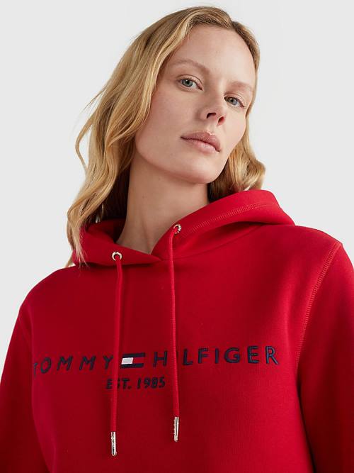 Tommy Hilfiger Logo Drawstring Regular Fit Kapüşonlu Sweatshirt Kadın Kırmızı | TH470NYB