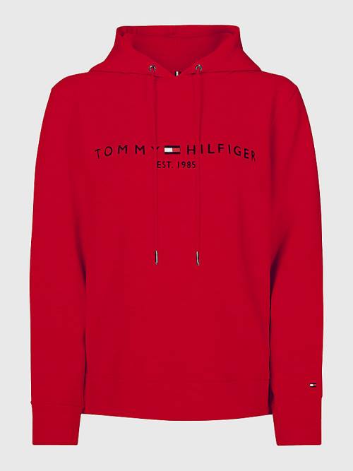 Tommy Hilfiger Logo Drawstring Regular Fit Kapüşonlu Sweatshirt Kadın Kırmızı | TH470NYB