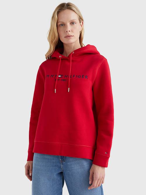 Tommy Hilfiger Logo Drawstring Regular Fit Kapüşonlu Sweatshirt Kadın Kırmızı | TH470NYB