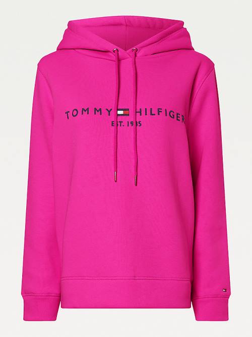 Tommy Hilfiger Logo Drawstring Regular Fit Kapüşonlu Sweatshirt Kadın Pembe | TH590BSA