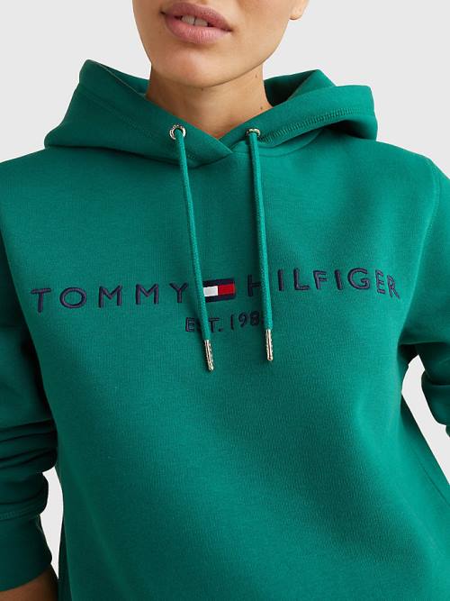 Tommy Hilfiger Logo Drawstring Regular Fit Kapüşonlu Sweatshirt Kadın Yeşil | TH897LRT