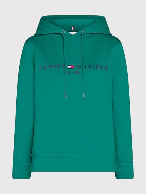 Tommy Hilfiger Logo Drawstring Regular Fit Kapüşonlu Sweatshirt Kadın Yeşil | TH897LRT