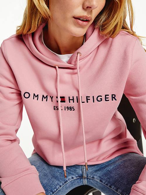 Tommy Hilfiger Logo Drawstring Regular Fit Kapüşonlu Sweatshirt Kadın Pembe | TH902APM