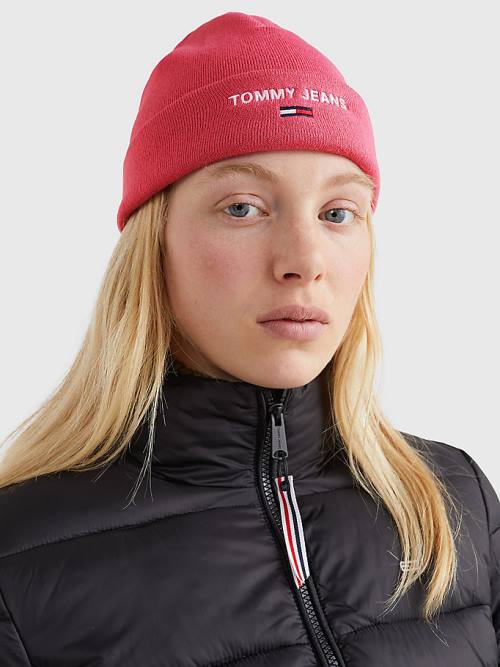 Tommy Hilfiger Logo Embroidery Beanie Şapka Kadın Kırmızı | TH046UZJ