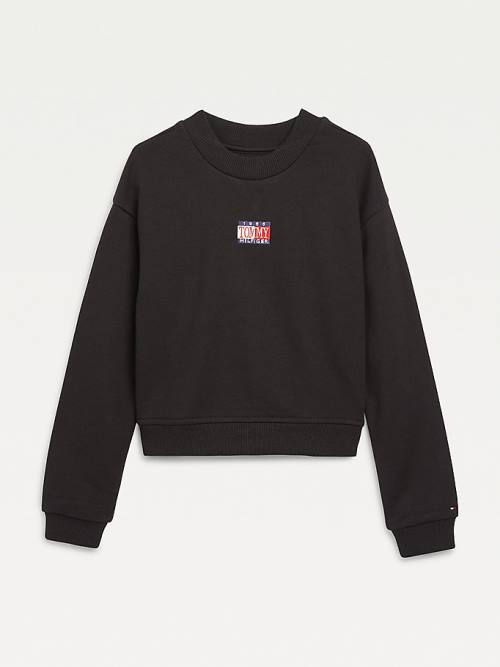 Tommy Hilfiger Logo Embroidery Cropped Sweatshirt Kiz Çocuk Siyah | TH376TDS