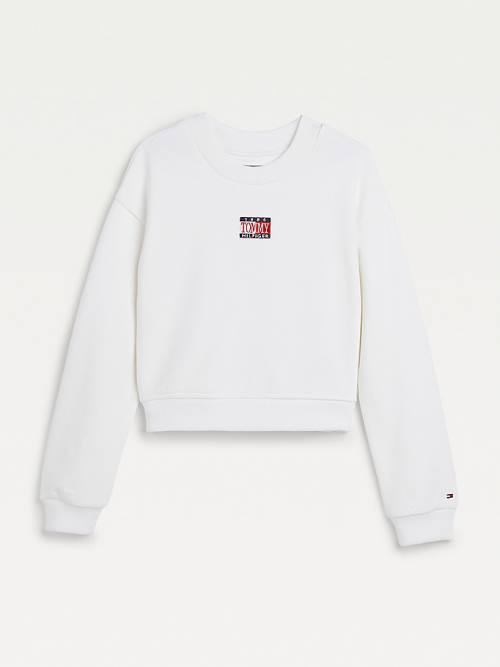 Tommy Hilfiger Logo Embroidery Cropped Sweatshirt Kiz Çocuk Beyaz | TH589UIE