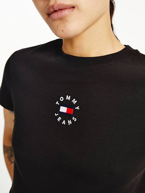 Tommy Hilfiger Logo Embroidery Cropped Tişört Kadın Siyah | TH425NBA