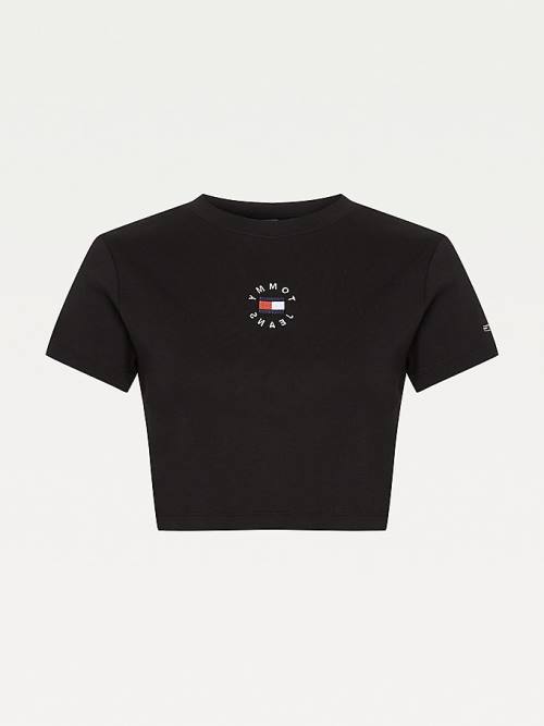 Tommy Hilfiger Logo Embroidery Cropped Tişört Kadın Siyah | TH425NBA