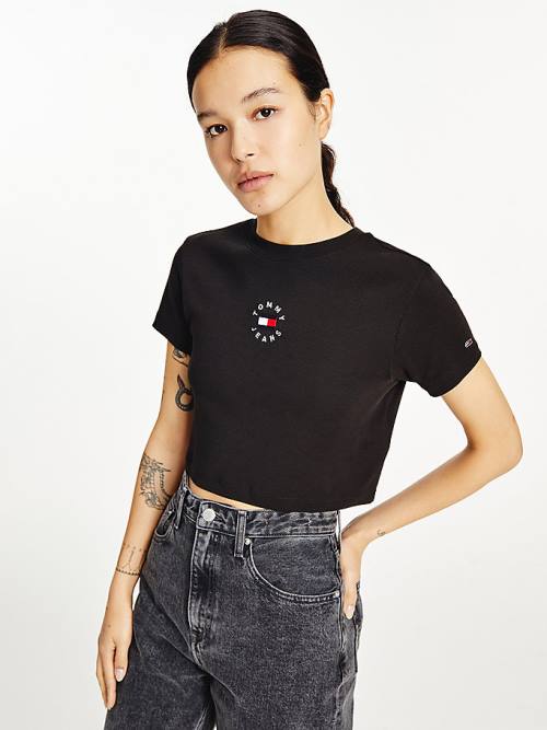 Tommy Hilfiger Logo Embroidery Cropped Tişört Kadın Siyah | TH425NBA