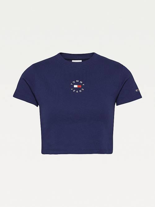 Tommy Hilfiger Logo Embroidery Cropped Tişört Kadın Mavi | TH841AJI