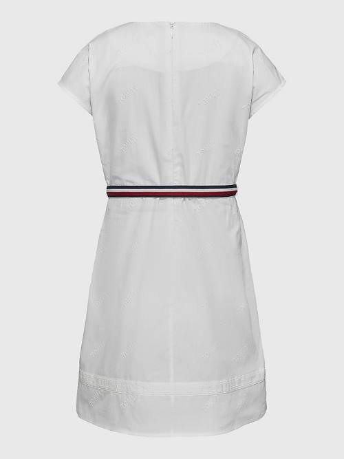 Tommy Hilfiger Logo Embroidery Fit & Flare Elbise Kiz Çocuk Beyaz | TH217WYS