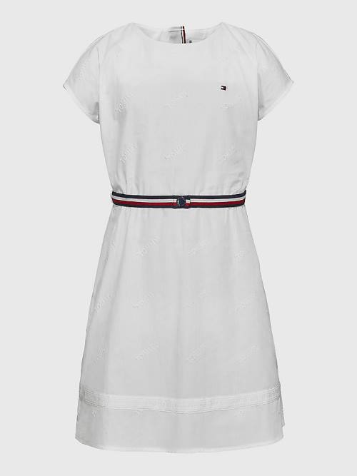 Tommy Hilfiger Logo Embroidery Fit & Flare Elbise Kiz Çocuk Beyaz | TH217WYS