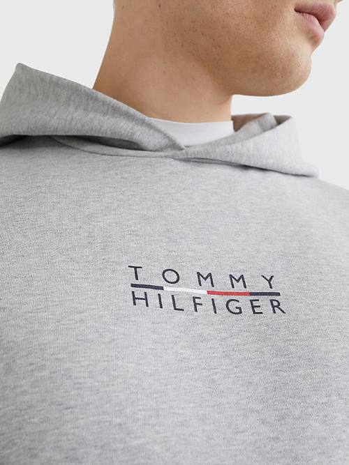 Tommy Hilfiger Logo Embroidery Kapüşonlu Sweatshirt Erkek Gri | TH498JFC