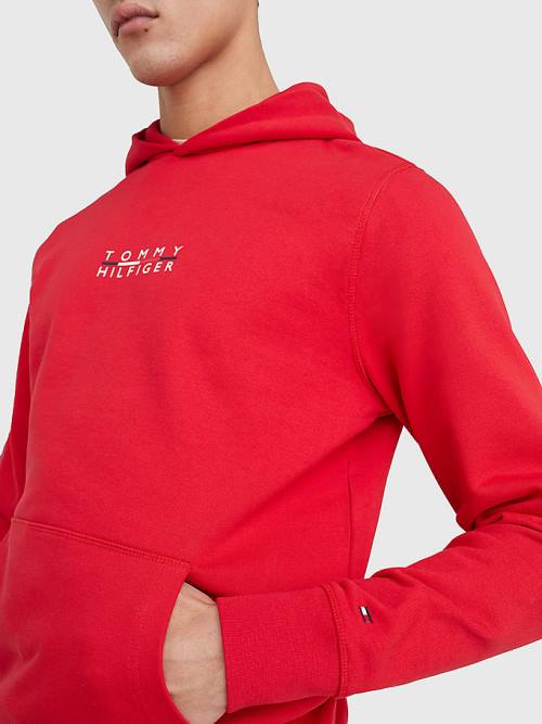 Tommy Hilfiger Logo Embroidery Kapüşonlu Sweatshirt Erkek Kırmızı | TH804XKJ