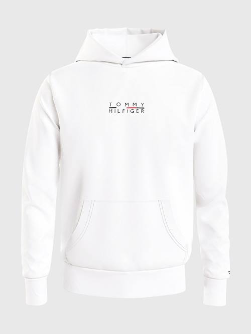 Tommy Hilfiger Logo Embroidery Kapüşonlu Sweatshirt Erkek Beyaz | TH837ZBF