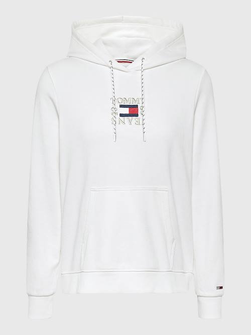 Tommy Hilfiger Logo Embroidery Kapüşonlu Sweatshirt Kadın Beyaz | TH923KYG